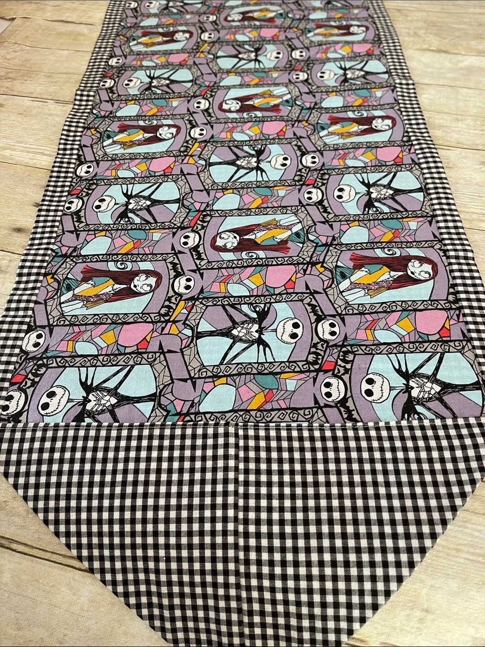 NWT Table Runner Halloween Decor Jack&Sally & Black & White Checkered Two Sided